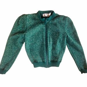 Vintage Expressions by Konne Green Gold Metallic Skate Cardigan Sweater Zip XS